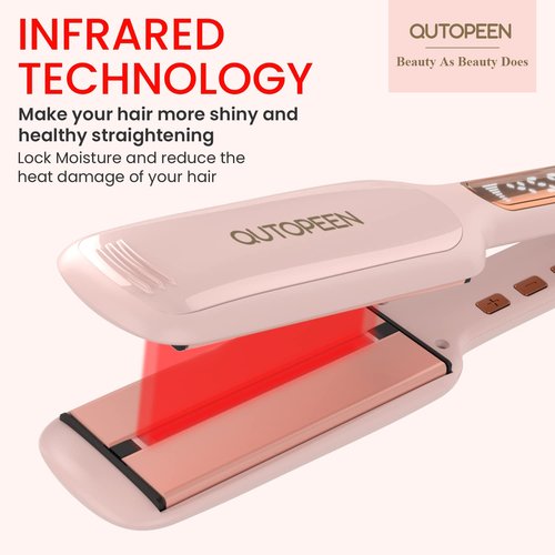 QUTOPEEN Fashion Pink Infrared 2 Inch Hair Straightener,2 Inch Wide Professional Ceramic Tourmaline Flat Iron with Big Temp Display,140F-450F Degree,Dual Voltage