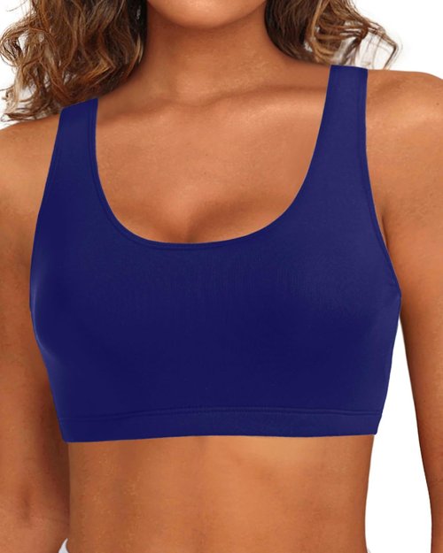 Tempt Me Women Navy Blue Sports Bra Bikini Top Push Up Scoop Neck Bathing Suits Top for Teen Girls M