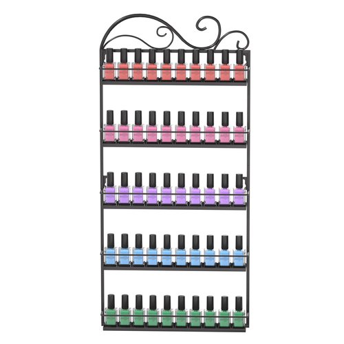 ERYTLLY Wall Mounted Nail Polish Rack, Rectangle Nail Storage Organizer, Salon Shelf Organizer (Black)