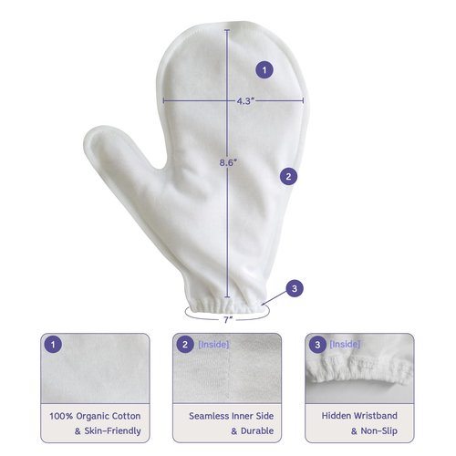 Manu&Pod Medium 3 Pairs 100% Organic Cotton Moisturizing Gloves for Dry Hands, Eczema, Psoriasis l Overnight Cream for Women & Men l Wristband, White