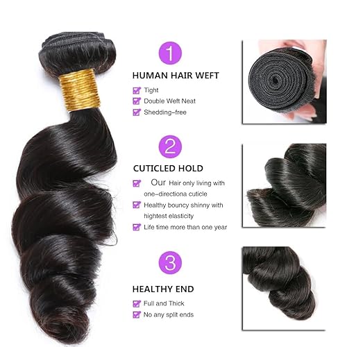 26 28 30 Inch Loose Wave Bundles Unprocessed Brazilian Virgin Remy Hair Extensions Natural Color Loose Wave Bundles Human Hair Weave