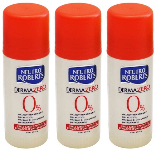 Neutro Roberts:"Dermazero" Deodorant 1.35 Fluid Ounces (40ml) Deo Stick (Pack of 3) [ Italian Import ]