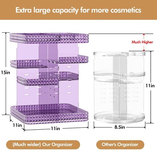 Famitree Makeup Perfume Organizer - 360 Rotating Acrylic Cosmetic Storage Make Up Organizer with Lazy Susan for Vanity & Dresser Countertop (Purple)