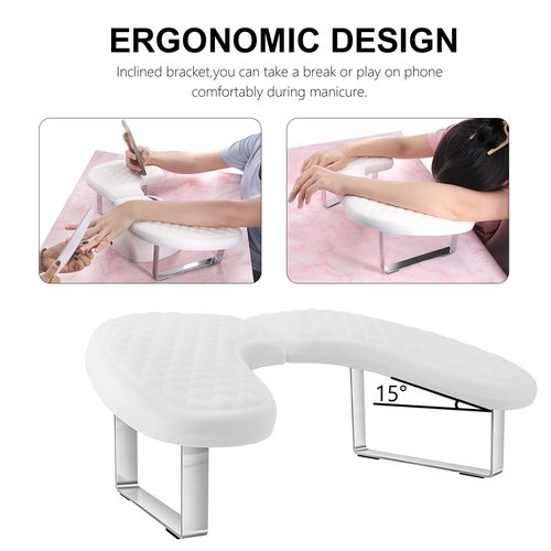 Arm Rest for Nails Tech,U Shape Comfortable Nail Arm Rest Pillow Cushion,Detachable Manicure Hand Rest Holder with Anti-slip Legs,Memory Foam(White)