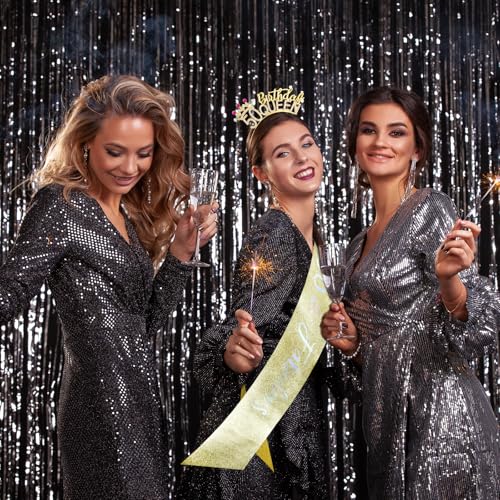 VELSCRUN 50th Birthday Queen Headband, Tiara Crown for Women, 50th Birthday Decorations for Her, Birth Queen Tiaras Crowns Sash for Women Mom Birth Party Decoration Hair Accessories Gold