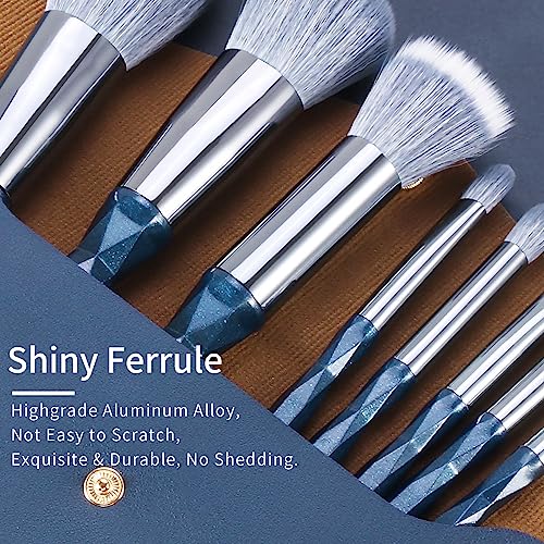 Sapphire Blue Makeup Brush Set Professional, Vegan Makeup Brushes Set, Makeup Brush Set with Case, Glitter Cosmetic Brushes Makeup Set, Make up Brushes Vegan, Make up Brushes Set Professional