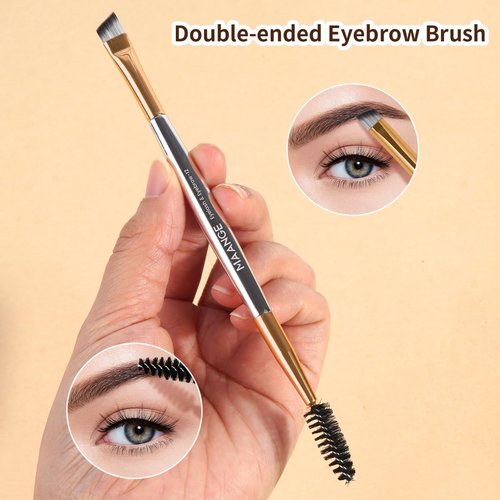 MAANGE 13 PCS Makeup Brushes Travel Make Up Brushes Premium Synthetic Powder Concealers Brushes Professional Makeup Brush Set with Case (Gold Silver)
