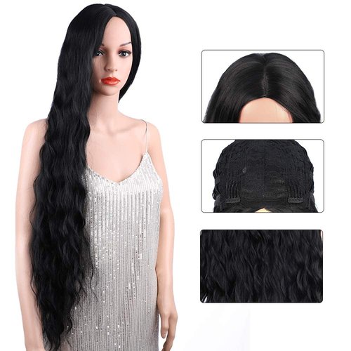 Atohallan Long Black Wig for Women 36 inch Super Long Water Wavy Wigs Heat Resistant Synthetic Soft Wavy Fluffy Curly Wig for Daily Party Use Halloween Wig