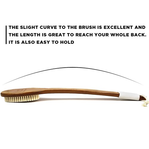 ICANdOIT-17.71Inch Natural Boar Bristles Anti-Slip Long Handle Bath Brush,Bent Handle Shower Scrubber for Exfoliating,Shower Back Brush,Exfoliation Set with Pumice Stone(2 Pack)