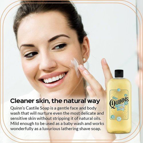 Quinn's Pure Castile Organic Unscented Liquid Soap 32 oz Alcohol Free Rose Witch Hazel with Aloe Vera 16oz