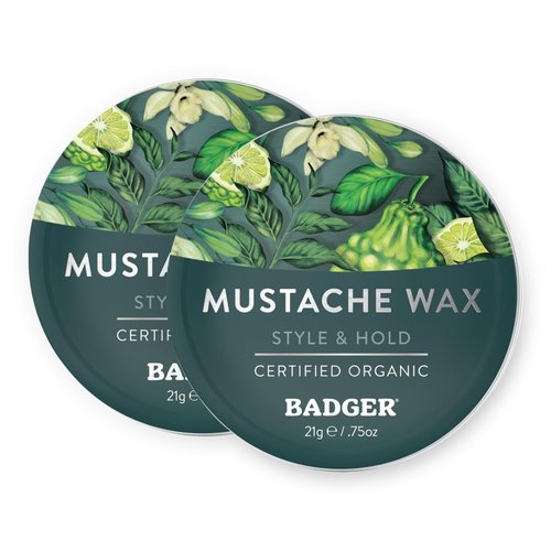 Badger Mustache Wax, Medium Hold, Light Masculine Scent, Easy to Apply, Certified Organic Versatile Moustache & Beard Wax, .75 oz Tin, 2-Pack