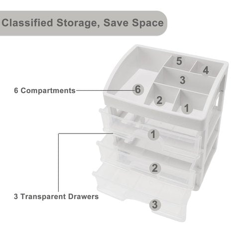 VOCOSTE Makeup Organizer Countertop, 3 Clear Drawers Makeup Organizer, Skincare Organizers for Lotions Lipstick Brushes, Make Up Organizers for Counter
