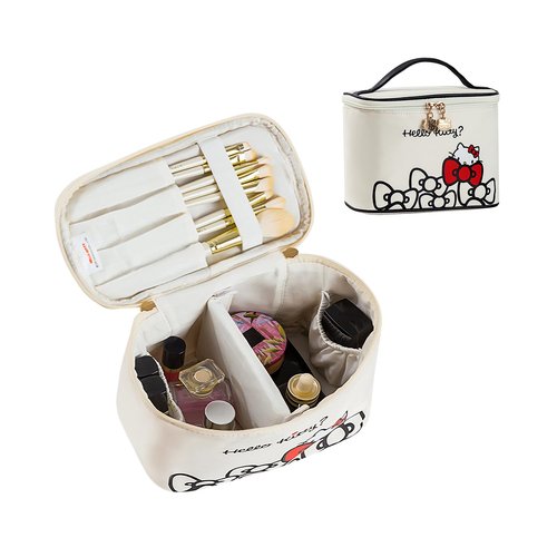 AmBealla Makeup Bag Large Waterproof Cosmetic Bags with Divider and Brush Holder,Cute Printed Makeup Organizer for Women Traveling,Portable Toiletry Bag for Girls