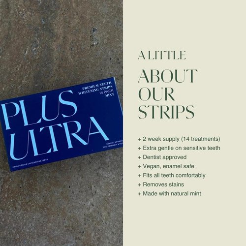 Plus Ultra Mint Flavored Teeth Whitening Strips | Eco-Friendly, Vegan Stain Remover Whitening Strips for Coffee, Wine, Soda | 14 Day Treatment | Formulated for Sensitive Teeth