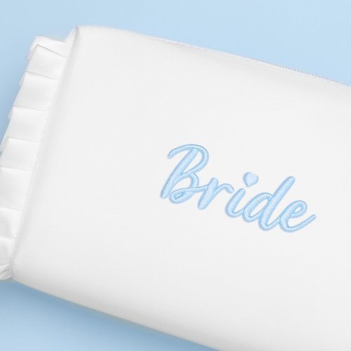 Etercycle Bride Cosmetic Bag, White Satin Bride To Be Makeup Bags Exquisite Embroidery Something Blue Bridal Shower Gifts, Ruffle Toiletry Bag For Engagement Wedding Bridesmaid Bachelorette Party