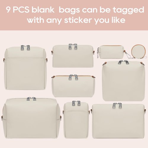 Joyway 10PCS Travel Makeup Bag Set, Large Capacity Cosmetic Bags for Women Girls, Waterproof Portable Toiletry Bag Organizer Make up Bag, Can be fitted with suspenders(White)