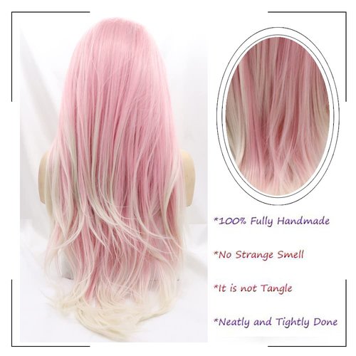 Kalisa Blonde Pink Hair Wigs for Women Synthetic Lace Front Wig Long Straight Pink Mermaid Wig Heat Resistant Fiber Glueless Wig 24inch