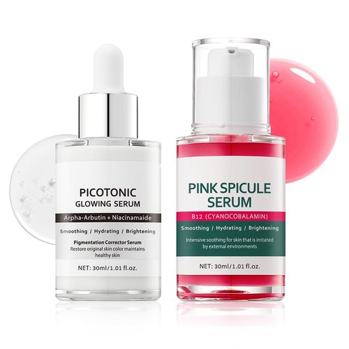 Cyano Pink Spicule Serum + Picotonic Shot Ampoule Duo, With Alpha Arbutin, Niacinamide and Calcium, Shrinks Pores, Fades Blemish and Fine Lines