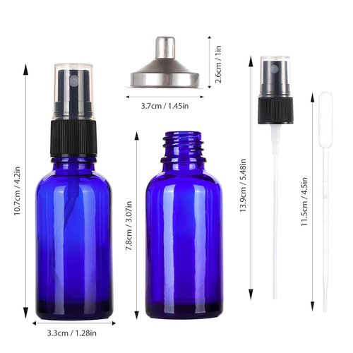 ALIFEIA 1 oz Glass Blue Spray Bottles,Small Empty Fine Mist Refillable Travel Spray Bottle for Cleaning,Perfume,Aromatherapy,Cosmetic Sprays,Hair,Essential Oils with Fine Mist Dispenser（3 Pack）