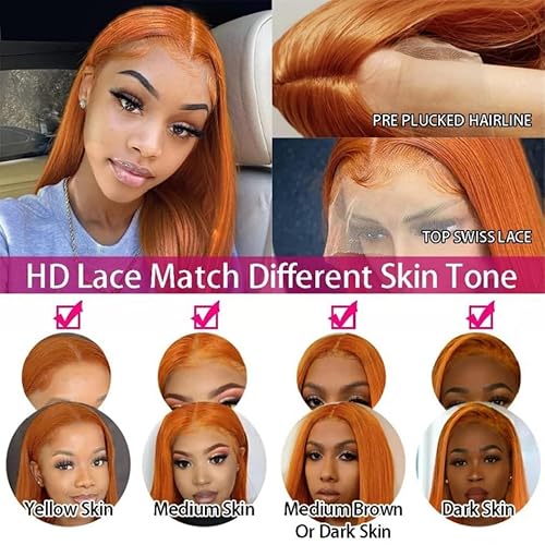 Ginger Lace Front Wigs Human Hair 13x4 Straight Wigs Pre Plucked 180 Density Human Hair Wigs For Black Women 30 Inch