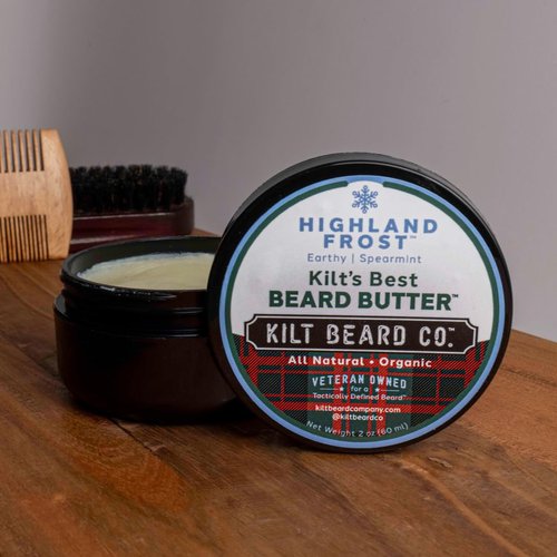 Kilt Beard Co. Highlands Frost Beard Butter for Men- Best beard Moisturizer & Conditioner- All-Natural Shea & Mango Butter- Softens & Hydrates Dry, Coarse Beards- Earthy, Spearmint, & Cypress Scent.