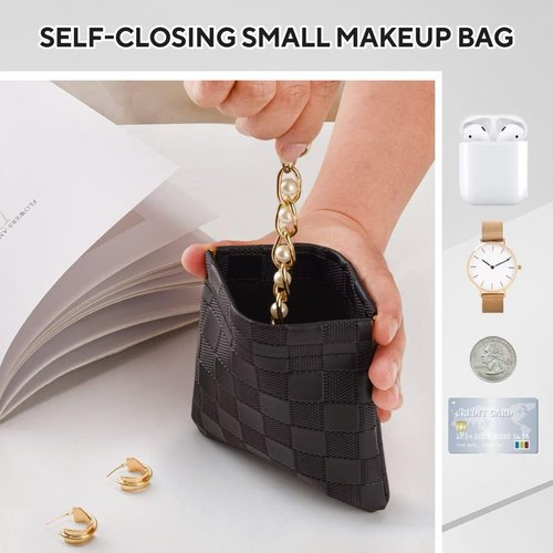 MZLUWM 3PCS Small Makeup Bag for Purse，Waterproof Leather Portable Mini Makeup Bag,Snap Closure Organizer Pouch for Coin Cards Jewelry Lipstick Cosmetic Accessories，Small Travel Kit Storage Pouch