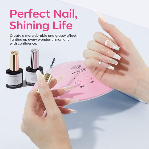 Modelones 15ML Sheer Pink Gel Nail Polish and 48W Gel Nail Lamp with UV Gloves