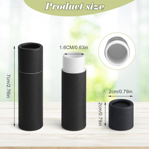 BOSMIOW 20Pcs 7g Paperboard Lip Balm Tubes Lipstick Containers Round Refillable Kraft Containers for Solid Ointment Deodorant Sample Vial DIY Cosmetic Storage,Push-Up Style,Black