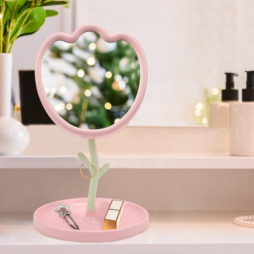 LIYAZHIL Flower Shaped Desk Mirror with Tray Adjustable Angle Tabletop Vanity Makeup Mirror for Home Decoration