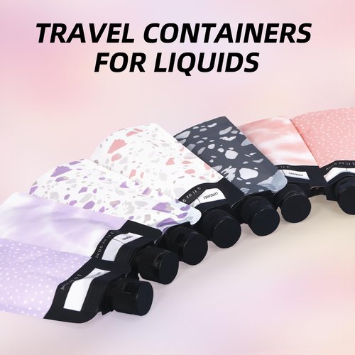 ASEVAT 3 oz 6pack Leak Proof Empty Squeeze Pouches Refillable Travel Size Containers Liquid Pouch Cosmetic Container TSA Approved Bag