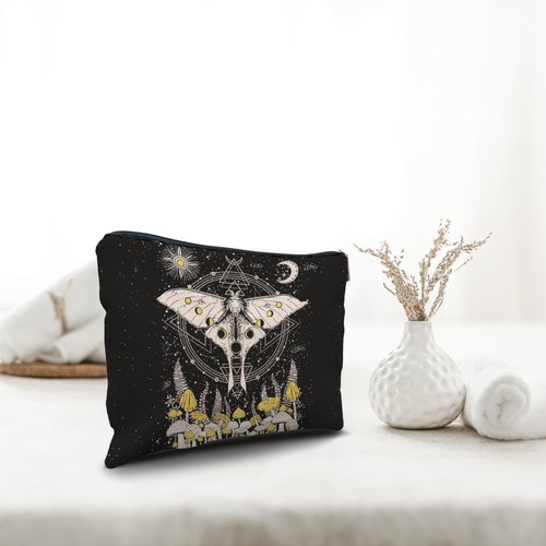 Nogrit Celestial Moon Moth Mushroom Witchy Makeup Bag, Sun and Moon Gifts Cosmetic Bags for Women, Witchy Gifts for Women, Witch Stuff, Witchcraft Gifts Small Makeup Cosmetic Bag for Purse