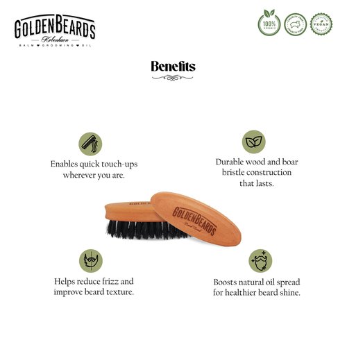 Golden Beards Travel Beard Brush – Pear Tree Wood Handle & Natural Boar Bristles – Compact Grooming Tool That Fits in Your Bag, Perfect for Beard Maintenance on the Go