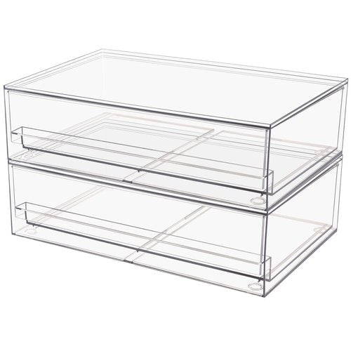 Clear Stackable Storage Drawers,2 Pack Plastic Organizers Bins for Makeup Organizer,Bathroom Makeup Organizer for Palettes,Cosmetic, and Beauty Supplies,Ideal for Vanity, Cabinet,Desk Organization