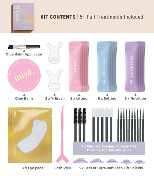 MIYA LASH | Lash Lift & Brow Lamination Kit with Glue Balm | AURA Series | 2-in-1 Eyelash Perm & Brow Lift | Individually Packed Sachets with Tools | Results Last Up to 6 Weeks