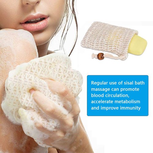 BUYGOO 60 Pack Soap Exfoliating Bag, Natural Soap Saver Hand Made Sisal Mesh Soap Bag Bar Soap Bag with Drawstring for Bath & Shower Use