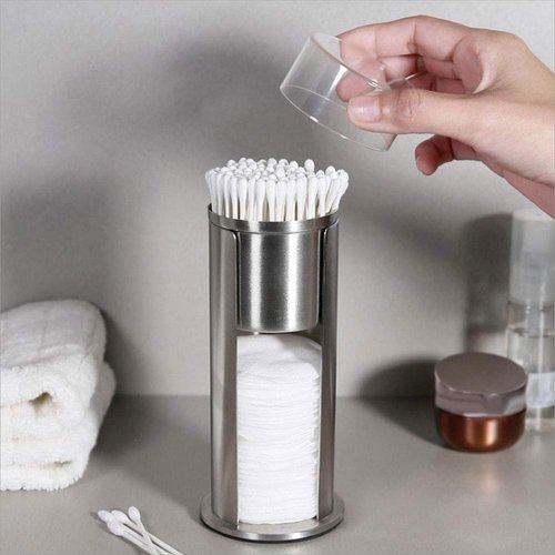 Tomotato Cotton Pad Holder - Stainless Steel Qtip Makeup Removers Dispenser with Lids, 2.9x7.3 inch