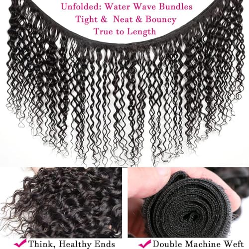 Water Wave Bundles Human Hair Brazilian Virgin Water Wave 4 Bundles Curly Wave Bundles Wet and Wavy Water Wave Bundles for Black Women Water curly Ocean Wave Bundles 22 24 26 28in