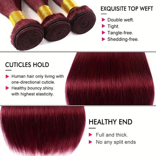 Burgundy Bundles Human Hair 99j Straight Bundle Dark Burgundy Straight Bundles 12 14 16 inch Red Human Hair Weave Bundle
