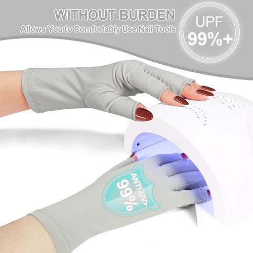 chemotex UV Nail Gloves: Professional UPF50+ Gel Manicure Protection - Art Skin Care Fingerless Gloves for Gel Nail Lamp, Gray