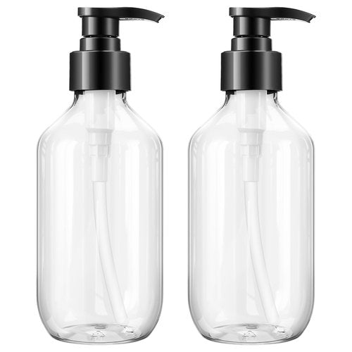 Teyssor Pump Bottle Dispenser Clear 2 Pack 300ml/10oz Empty Plastic Liquid Soap Dispensers, BPA-Free Refillable Container for Essential Oil Shampoo Lotion