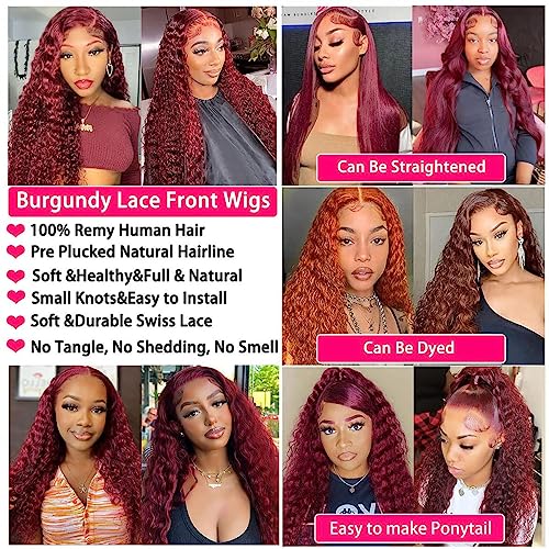 Burgundy Lace Front Wigs Human Hair 99J 13x4 HD Deep Wave Lace Front Wigs Human Hair Pre Plucked Colored Wine Red Wig Glueless With Baby Hair Wigs For Women