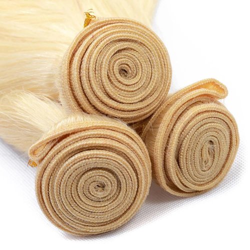 613 Bundle Human Hair Bundles Blonde 16 18 20 Inch Blonde 613 Color Straight Bundles Human Hair Blonde Bundle Unprocessed Brazilian Virgin Quick Weave Hair for Black Women