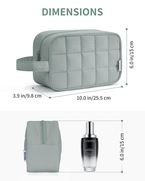 Narwey Quilted Makeup Bag Puffy Make up Bag Cosmetic Bag Organizer, Puffer Travel Toiletry Bag for Traveling Women Girl, Travel Bag for Toiletries, Skincare Medicine Bags (Sage Green)