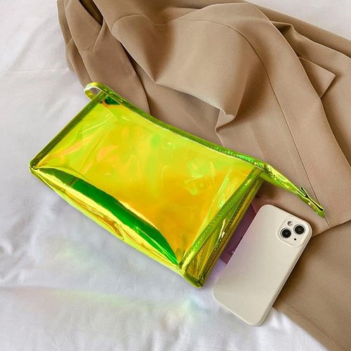 TotePrint Green Transparent Laser Cosmetic Bag Iridescent Holographic Waterproof PVC Makeup Organizer Bag for Women (Green)