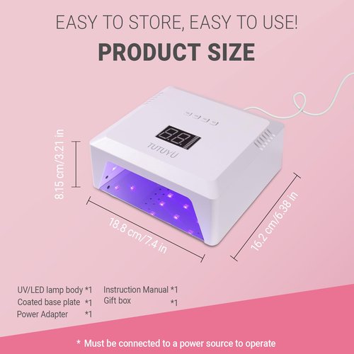 TUTUYU UV Nail Lamp for Gel Polish, 72W Hight Power,4 Timer, 30 LEDs,Compact Design with Smart Sensor & Removable Magnetic Reflective Base, Home DIY & Salon Professional Nail Dryer