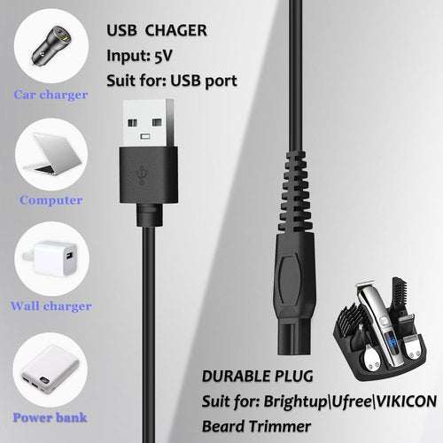 Cordro Charger Cable Compatible with Ufree/Brightup/VIKICON Beard Trimmer All-in-one Multifunctional Grooming kit Hair Clippers USB Cable