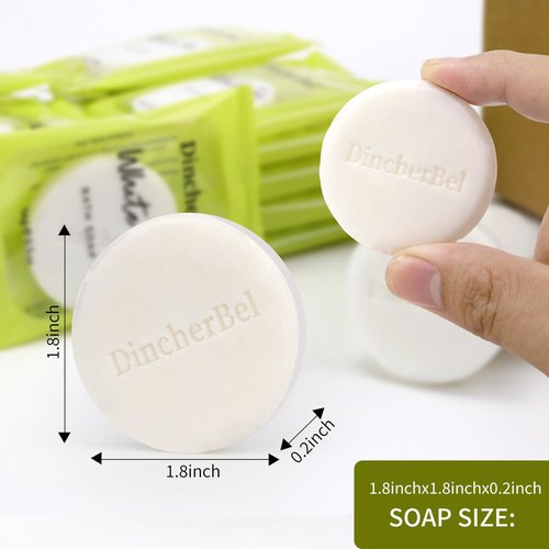 DincherBel 100 Pack 0.5oz Travel Soap, Mini Round Cleansing Bars Soap Bulk Travel Size, Individually Wrapped Toiletries Amenities for Hotel, Airbnb, Shelter, Camping and Traveling