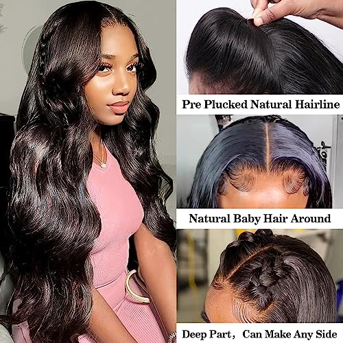 Benehair 22 Inch Body Wave Lace Front Wigs Human Hair 13x4 Lace Frontal Glueless Wigs Human Hair Pre Plucked with Baby Hair 180% Density Human Hair Wigs for Black Women Natural Black