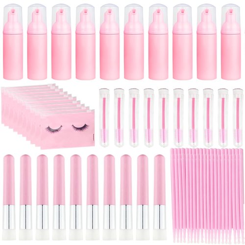 140 Pcs Eyelash Shampoo Bottle Brushs Set,10 Pcs Eyelash Shampoo Brush, 10 Pcs Eyelash Brush Tube,10 Pcs Eyelash Shampoos Bottle,10 Pcs Eyelash Care Storage Bag, 100 Pcs Beauty Bendable Cotton Swabs