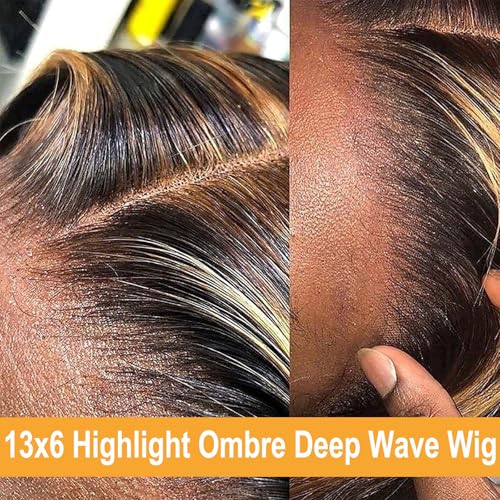 22 inch Highlight Ombre Lace Front Wig Human Hair 13x6 HD Honey Blonde 4/27 Deep Wave Lace Frontal Wigs Human Hair 200% Density Pre Plucked for Women